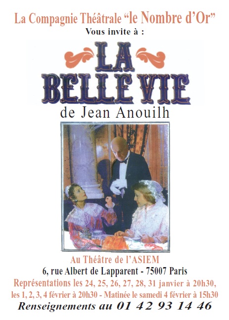 Affiche pièce de théâtre La Belle Vie de Jean Anouilh